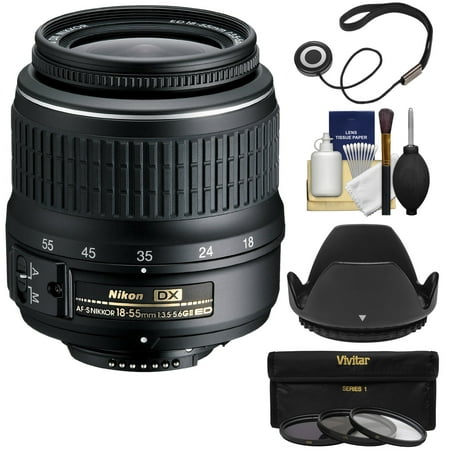 Nikon 18-55mm f\/3.5-5.6G II DX AF-S ED Zoom-Nikkor Lens with 3 Filters + Hood Kit for D3200, D3300, D5300, D5500, D7100, D7200 Cameras