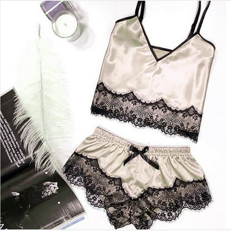 Women s Lace Satin Sleepwear Cami Top and Shorts Pajama Set Womens Sexy Satin Sling Sleepwear Lingerie Lace Bowknot Nightdress Underwear
Women s Lace Satin Sleepwear Cami Top and Shorts Pajama Set Womens Sexy Satin Sling Sleepwear Lingerie Lace Bowknot Nightdress Underwear
