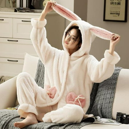 PIKADINGNIS Winter Flannel Pajamas Sets For Women Cute Cartoon Rabbit Ears Hooded Sleepwear Warm Thick Pyjamas Two Pieces Homewear Nightwear
PIKADINGNIS Winter Flannel Pajamas Sets For Women Cute Cartoon Rabbit Ears Hooded Sleepwear Warm Thick Pyjamas Two Pieces Homewear Nightwear
