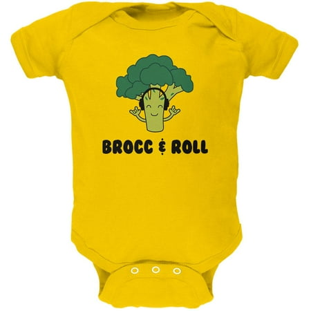 Vegetable Broccoli Rock Brocc and Roll Funny Soft Baby One Piece Yellow 12-18 M