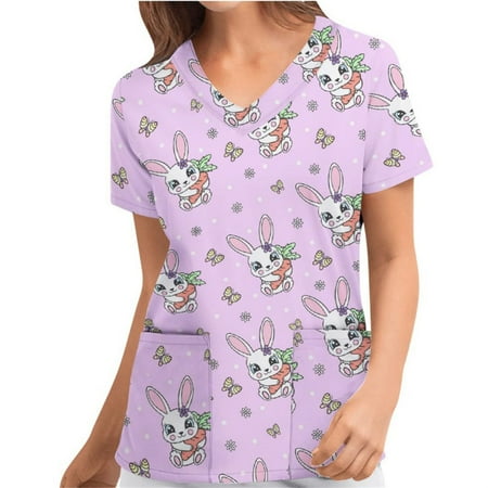 Kiapeise Easter Women Scrubs Tops Easter Eggs Bunny Print V Neck Short Sleeve Medical Scrub Shirts Working Uniform with Pockets
Kiapeise Easter Women Scrubs Tops Easter Eggs Bunny Print V Neck Short Sleeve Medical Scrub Shirts Working Uniform with Pockets