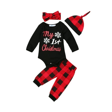 Woshilaocai Infant Baby Girls Christmas Outfit Long Sleeve Letter Print Romper Plaid Pants Headband Hat 4Pcs Set
Woshilaocai Infant Baby Girls Christmas Outfit Long Sleeve Letter Print Romper Plaid Pants Headband Hat 4Pcs Set