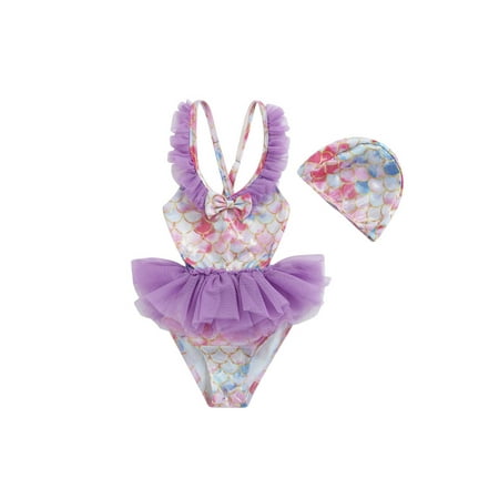 Suanret Toddler Kids Girls Swimwear Sleeveless Mermaid Scales Printed Mesh Ruffled Patchwork Bodysuit with Hat Purple 4-5 Years
Suanret Toddler Kids Girls Swimwear Sleeveless Mermaid Scales Printed Mesh Ruffled Patchwork Bodysuit with Hat Purple 4-5 Years