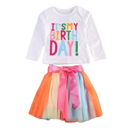 Douhoow Toddler Girls Birthday Clothes Summer Long Sleeve T-shirt Rainbow Tutu Skirt Set
Douhoow Toddler Girls Birthday Clothes Summer Long Sleeve T-shirt Rainbow Tutu Skirt Set