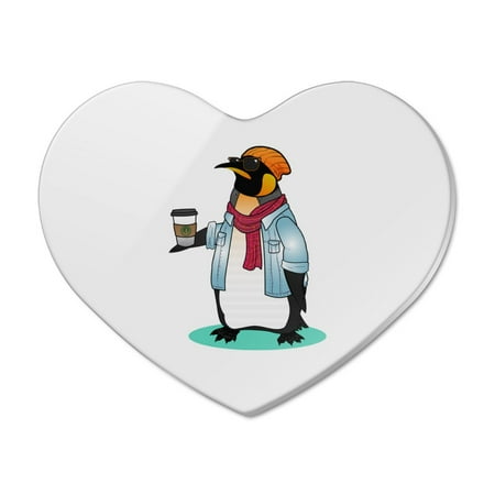 Cool Penguin Hipster with Coffee Heart Acrylic Fridge Refrigerator Magnet