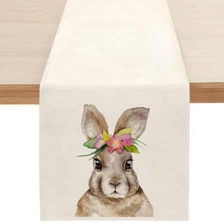 BAMILL Spring Easter Table Runner Easter Decorations Cute Bunny Gnome Easter Egg Tulip