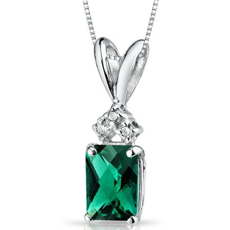 Peora 1.00 Carat T.G.W. Radiant-Cut Created Emerald and Diamond Accent 14kt White Gold Pendant, 18