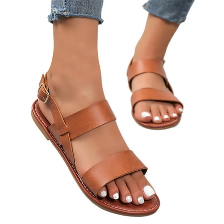 ZIZOCWA Sandals Women Solid Color Simple Retro Ankle Strap Round Head Flat Bottom Sandals Non-Slip Open Toe Buckle Slippers Pu Leather Brown Size8.5
ZIZOCWA Sandals Women Solid Color Simple Retro Ankle Strap Round Head Flat Bottom Sandals Non-Slip Open Toe Buckle Slippers Pu Leather Brown Size8.5