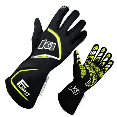 K1 RaceGear K1R23-FLT-NFY-L Flight Gloves Black & Fluorescent Yellow - Large