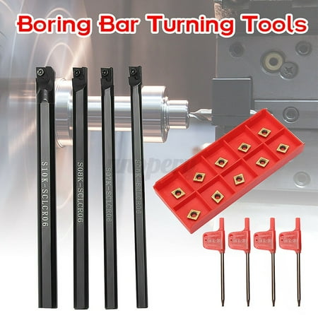 4x 6/7/8/10mm SCLCR06 Turning Tool Lathe Boring Bar + 10 X CCMT060204-HM Insert