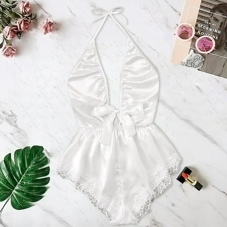 Knosfe Sleepwear Satin Teddy Bodysuit for Women Deep V Jumpsuit Nightgown Babydoll Women Sexy Eyelash Halter Lingerie
Knosfe Sleepwear Satin Teddy Bodysuit for Women Deep V Jumpsuit Nightgown Babydoll Women Sexy Eyelash Halter Lingerie