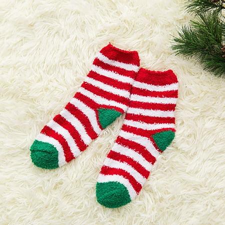 1Pair Adult Christmas Socks Women s Warm Coral Plush Middle Tube Socks Stockings