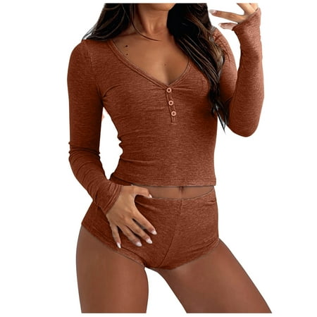 Posijego Pajamas for Women 2 Piece Outfit V Neck Button Down Long Sleeve Blouse Matching Slim Shorts Pj Set Loungewear
Posijego Pajamas for Women 2 Piece Outfit V Neck Button Down Long Sleeve Blouse Matching Slim Shorts Pj Set Loungewear