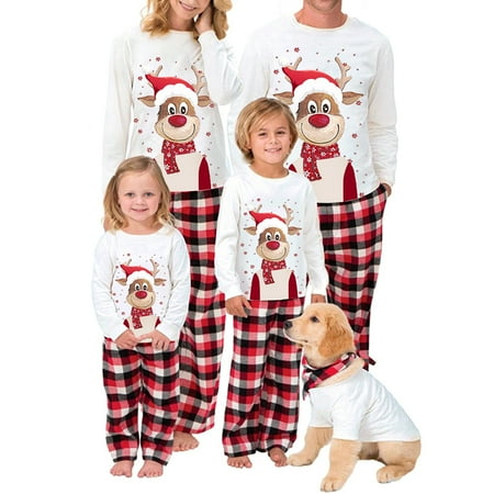 Matching Family Christmas Pajamas Set Deer Printed Tops + Plaid Pants Xmas Jammies 2Pcs Sleepwear 
Matching Family Christmas Pajamas Set Deer Printed Tops + Plaid Pants Xmas Jammies 2Pcs Sleepwear