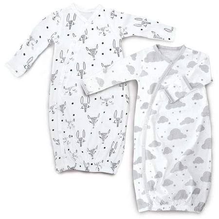 Cambria Baby 100% Organic Kimono Gowns. Side Snaps with Built in Mitts. (0-6 Months White and Grey Clouds and Animals Patterns)
Cambria Baby 100% Organic Kimono Gowns. Side Snaps with Built in Mitts. (0-6 Months White and Grey Clouds and Animals Patterns)