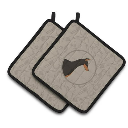 Doberman Pinscher In the Kitchen Pair of Pot Holders