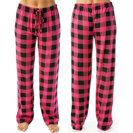 Gyouwnll pants for women Ladies Casual Pants Plaid Printed Pajama Pants Elastic Rope Pants Pink XL