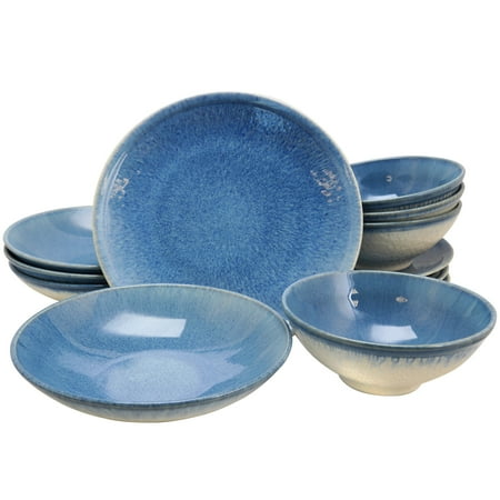 Gibson Elite 12 Piece Ombr Blue Double Bowl Dinnerware Set