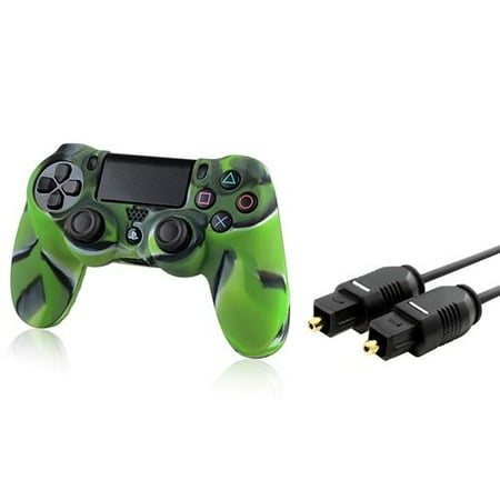 Insten Camouflage Navy Green Case + 3FT Toslink Digital Audio Optical Cable for PS4 Playstation 4