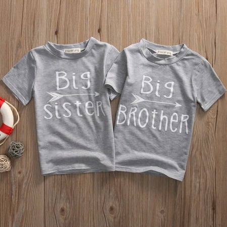 Baby Kids Girls Boy Short Sleeve Cotton T-shirts Top Letter print Brother Sister