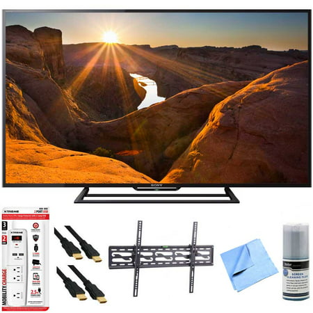 Sony KDL-48R510C - 48-Inch Full HD 1080p 60Hz Smart LED TV Tilt Mount Hook-Up Bundle - Includes TV, Tilting TV Wall Mount, 3 Outlet Surge Protector with USB Ports, 2 x High-Speed HDMI Cable with Ethe