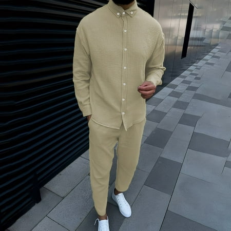 KDJ Mens Autumn Wrinkly Bubble Set Fashion Casual Long Sleeve Shirt Slim Pants Suit
KDJ Mens Autumn Wrinkly Bubble Set Fashion Casual Long Sleeve Shirt Slim Pants Suit