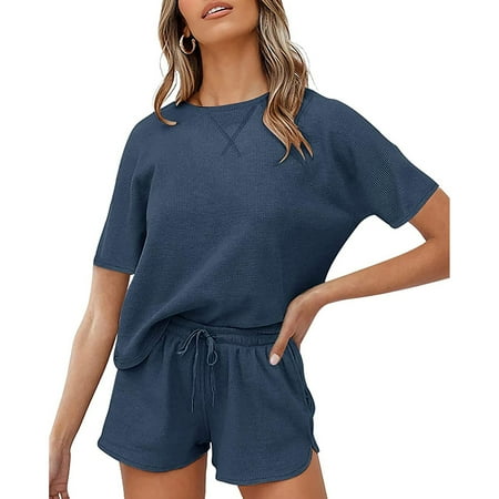 Women s Summer Waffle Knit Pajama Set Short Sleeve Top and Shorts with Pockets
Women s Summer Waffle Knit Pajama Set Short Sleeve Top and Shorts with Pockets