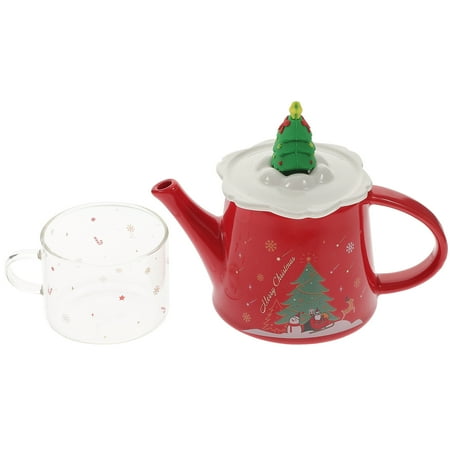 Bestonzon 1 Set of Christmas Teapot Ceramic Teapot Christmas Style Tea Cup Ceramic Teaware Set