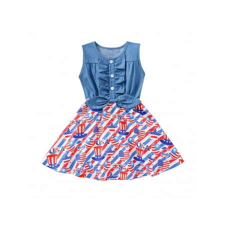 Binwwede Dress for Girls Independence Day Sweet Denim Princess Dress Colorful Sleeveless Bow Kids Short Dresses Children Clothing MHX
Binwwede Dress for Girls Independence Day Sweet Denim Princess Dress Colorful Sleeveless Bow Kids Short Dresses Children Clothing MHX