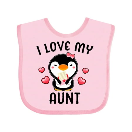 Inktastic I Love My Aunt with Cute Penguin and Hearts Gift Baby Girl Bib