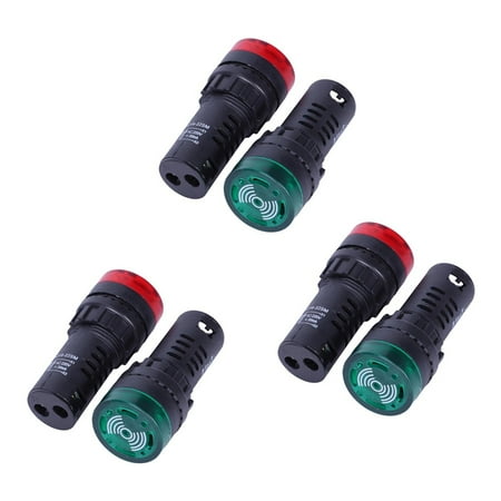6 Pcs Red Green LED Buzzer Beep Indicator Light 22mm AC 220V AD16-22SM