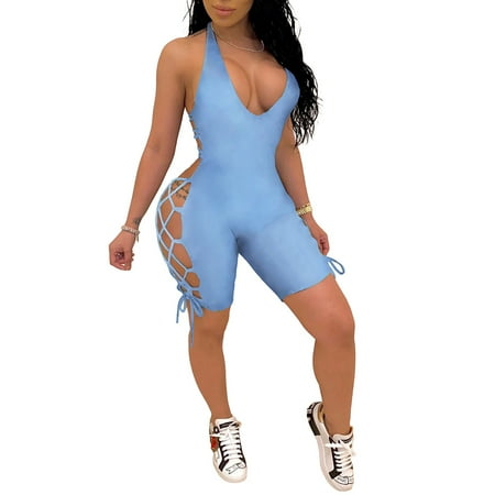 ManMan Women Solid Color Sexy Backless Sleeveless Deep V Halter Romper Lace-up Jumpsuit
ManMan Women Solid Color Sexy Backless Sleeveless Deep V Halter Romper Lace-up Jumpsuit