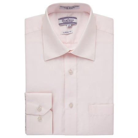 Stefano Men's 501ST Classic Fit Solid Dress Shirt - Pink - 21 6-7