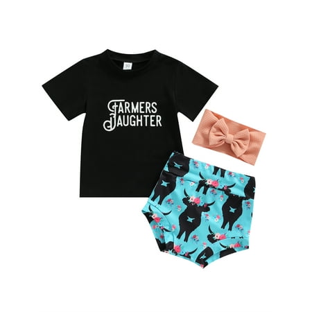 Canrulo Infant Baby Girls Cute 3pcs Clothes Letter Short Sleeve T Shirts+Cow Print Shorts with Headband Sets Black Blue 18-24 Months
Canrulo Infant Baby Girls Cute 3pcs Clothes Letter Short Sleeve T Shirts+Cow Print Shorts with Headband Sets Black Blue 18-24 Months