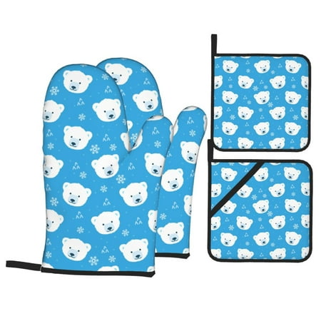 Oven Mitts and Pot Holders Sets 4 pcs - Cute Polar Bear Heat Resistant Silicone Oven Gloves with Non-Slip Silicone Surface and hot pads for kitchen Baking Cooking BBQ
Oven Mitts and Pot Holders Sets 4 pcs - Cute Polar Bear Heat Resistant Silicone Oven Gloves with Non-Slip Silicone Surface and hot pads for kitchen Baking Cooking BBQ