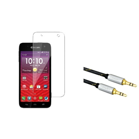 Insten Clear LCD Screen Protector For Kyocera Hydro Wave (with 3.5mm Aux Auxiliary Audio Stereo Extension M/M Cable) - Bundle Set