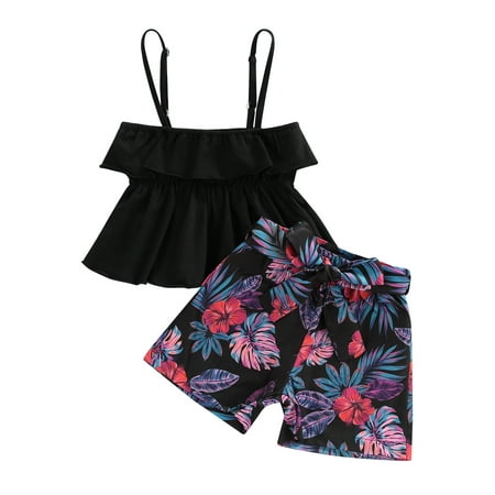 Canrulo Toddler Baby Girls Summer Clothes Ruffle Sleeveless Sling Tops Floral Leaf Shorts with Belt 3pcs Sets Black 3-4 Years
Canrulo Toddler Baby Girls Summer Clothes Ruffle Sleeveless Sling Tops Floral Leaf Shorts with Belt 3pcs Sets Black 3-4 Years