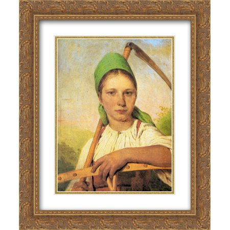 Alexey Venetsianov 2x Matted 20x24 Gold Ornate Framed Art Print 'A Peasant Woman with Scythe and Rake'