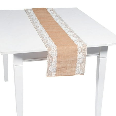 Burlap Table Runner W/Lace Trim - Home Decor - 1 Piece