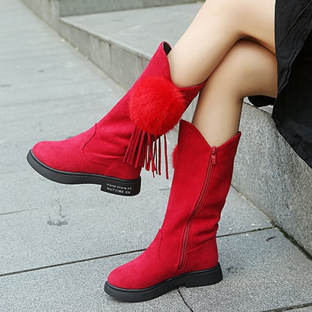Hunpta Kids Boots Toddler Infant Kids Baby Girls Princess Shoes Fashion Plush Ball Tassel Boots