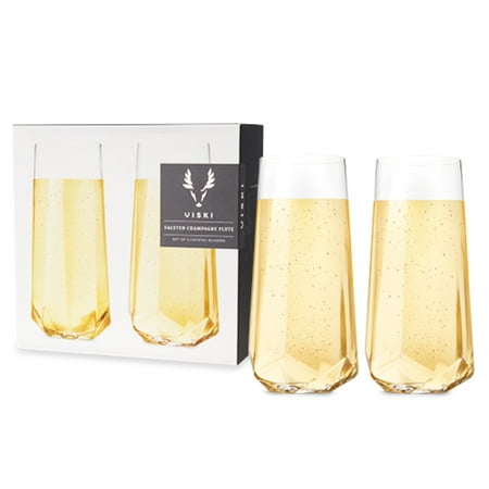 

Viski Raye Faceted Crystal Champagne Flutes - Stemless Champagne Glass Gift Set