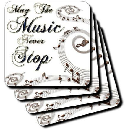 3dRose May The Music Never Stop With Musical Notes - Soft Coasters set of 4