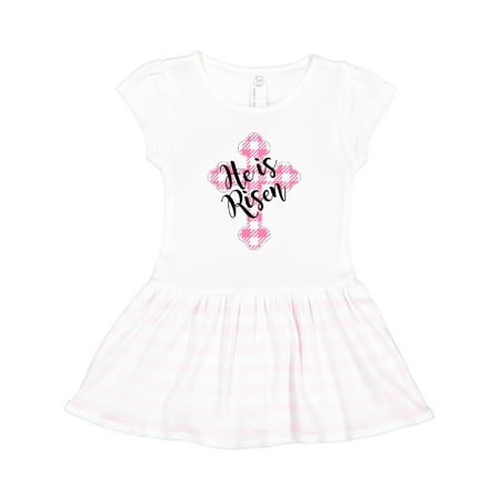 Inktastic He is Risen Pink Plaid Cross Gift Toddler Girl Dress
