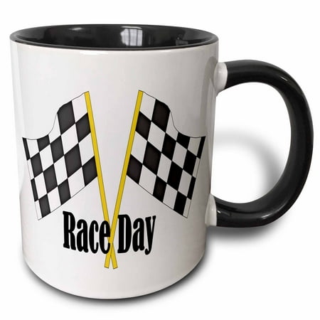 3dRose Cute Race Day Dual Flags - Two Tone Black Mug 11-ounce