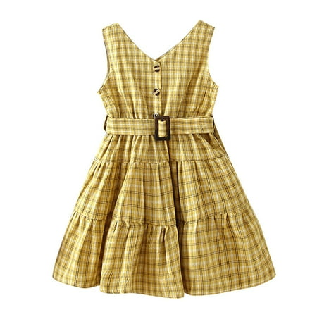 Girls And Toddlers Dress Sleeveless Party Tutu Dresses Plaid Print Yellow 90 
Girls And Toddlers Dress Sleeveless Party Tutu Dresses Plaid Print Yellow 90