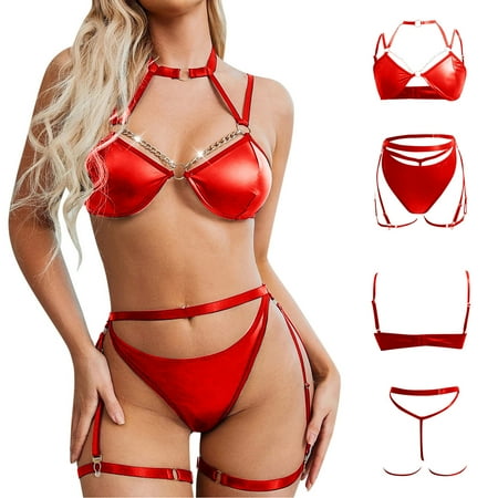 TWIFER Lingerie For Women Women Fashion Lingerie 3pack PU Leather Harness Lingerie Set With Chain Linked Hand Ring
TWIFER Lingerie For Women Women Fashion Lingerie 3pack PU Leather Harness Lingerie Set With Chain Linked Hand Ring