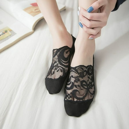 Qazqa Womens Cotton Blend Lace Antiskid Invisible Low Cut Socks Toe Ankle Sock