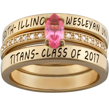 Personalized Women's Gold over Silver Stackable Marquise Class Ring
