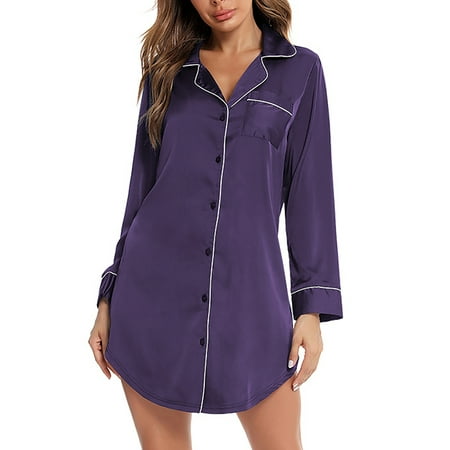 Avamo Women s Nightgowns Lapel Collar Night Gowns Long Sleeve Sleep Dress Nightshirt Nightwear Pajama Dresses Single-breasted Solid Color Sleepwear Purple L
Avamo Women s Nightgowns Lapel Collar Night Gowns Long Sleeve Sleep Dress Nightshirt Nightwear Pajama Dresses Single-breasted Solid Color Sleepwear Purple L