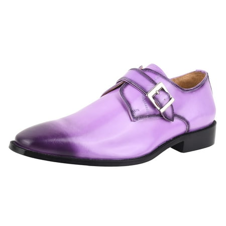 LIBERTYZENO Men Genuine Leather Monk strap Oxford style Shoes Purple 11